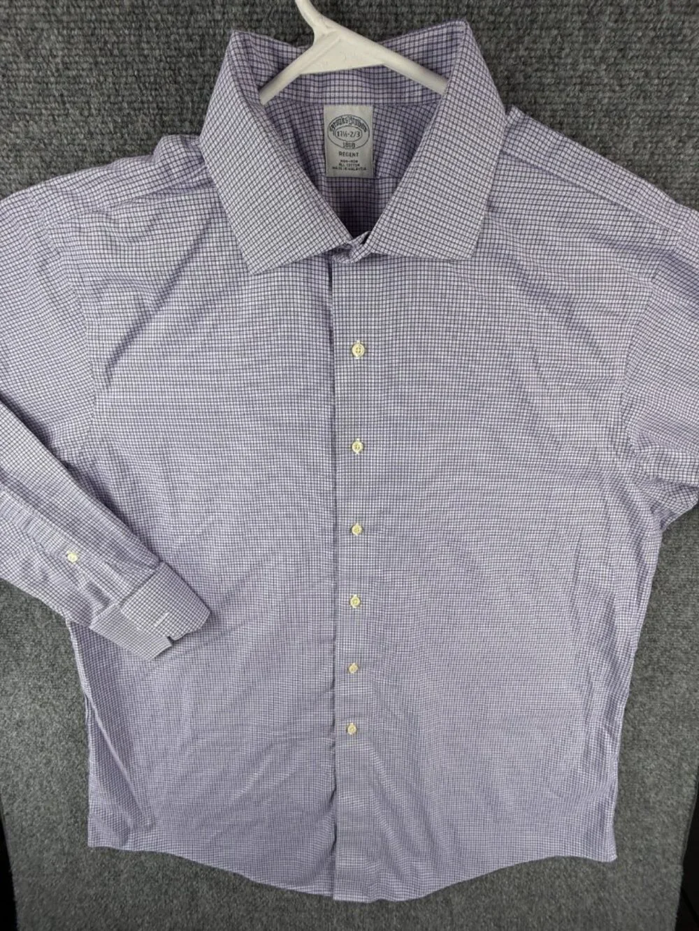 Brooks Brothers Non Iron Button Up Shirt Men Purple Check 17.5 32/33 Regent
